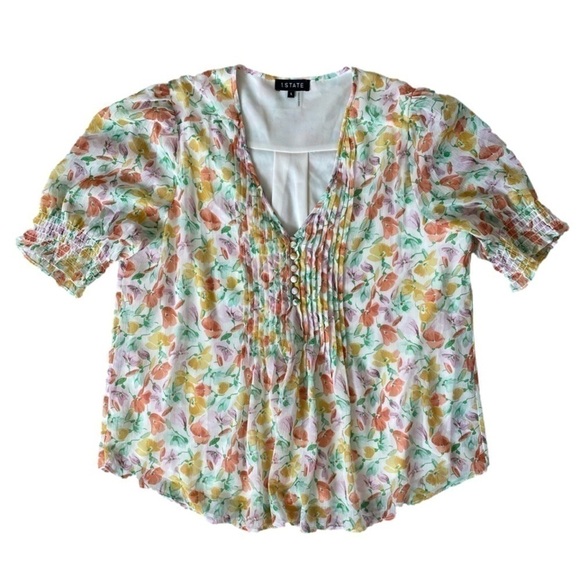1. State Tops - 1. State Floral Puff Sleeve Blouse, L